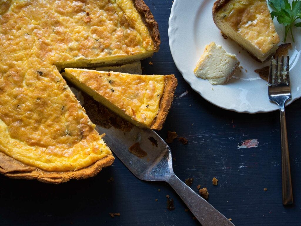 sliced quiche loaded with blue cheese
