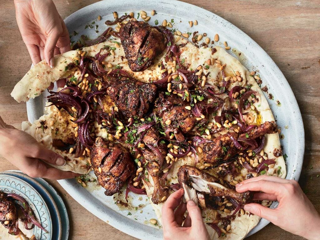 Palestinian Roast Chicken with Sumac and Red Onions (Mussakhan)