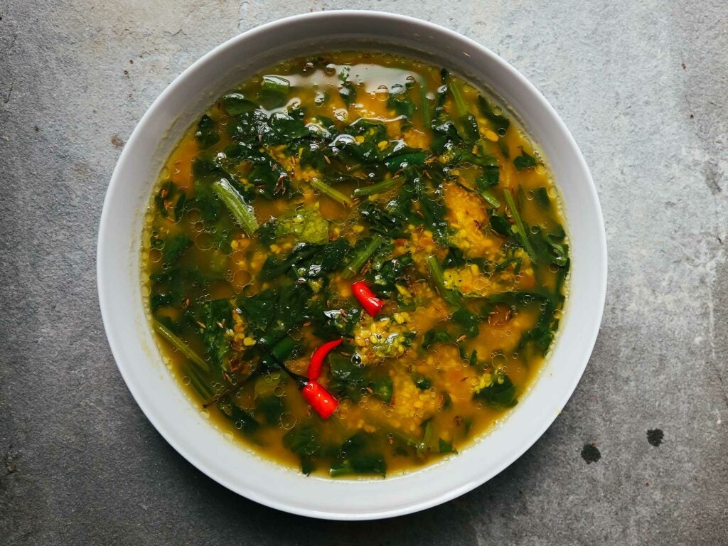 Indian Roasted Moong Dal with Spinach