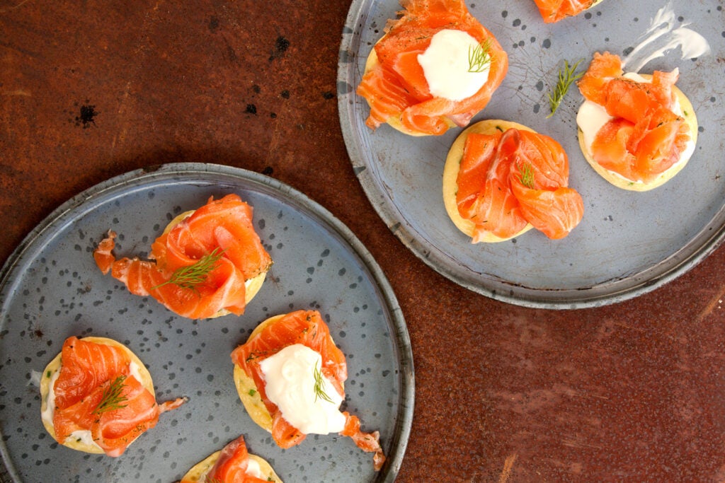 Cured Salmon with Thin Pancakes (Gravlax with Blinis)