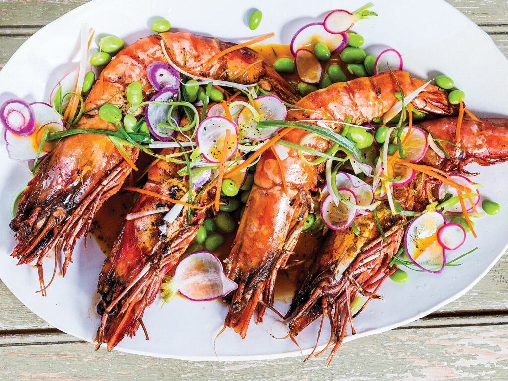 Prawns with Edamame Slaw and Carrot Miso Sauce