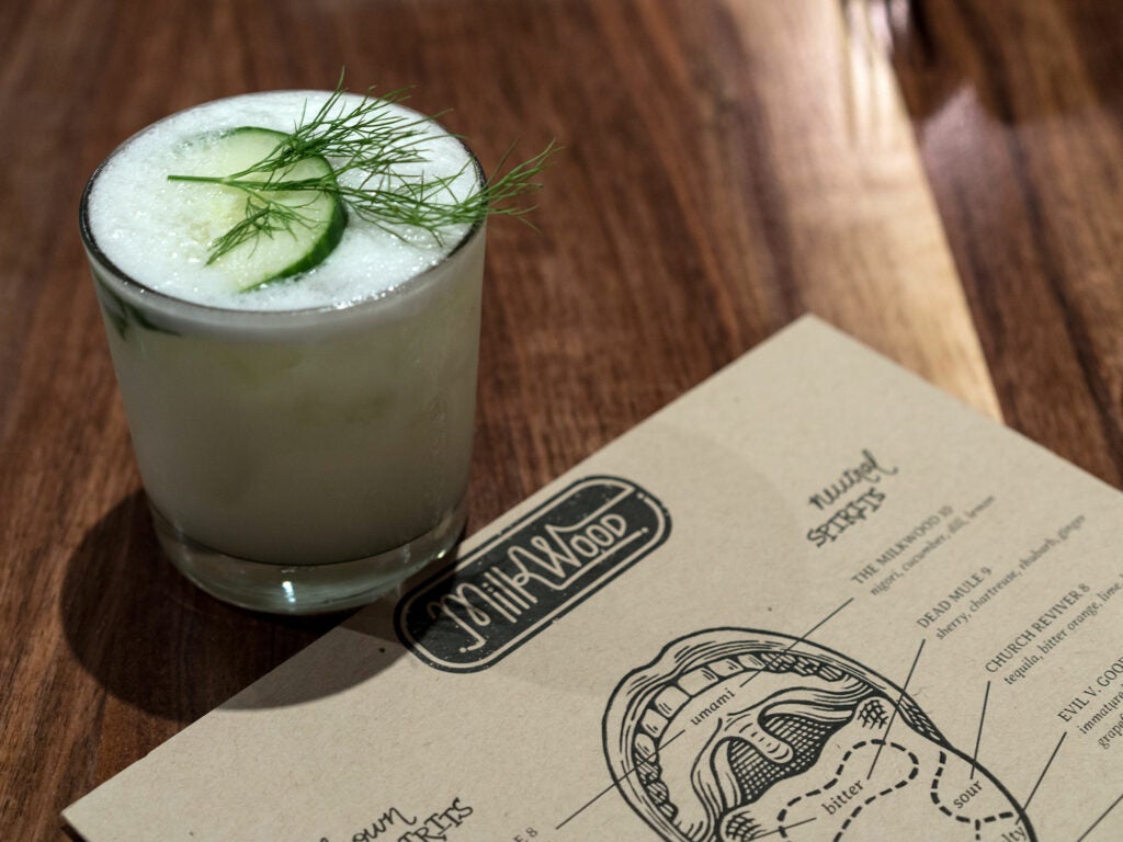 The MilkWood's umami-centric titular cocktail with nigori, cucumber, dill and lemon