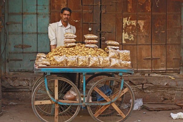 A snack vendor near Manek Chowk in Ahmedabad, Gujarat