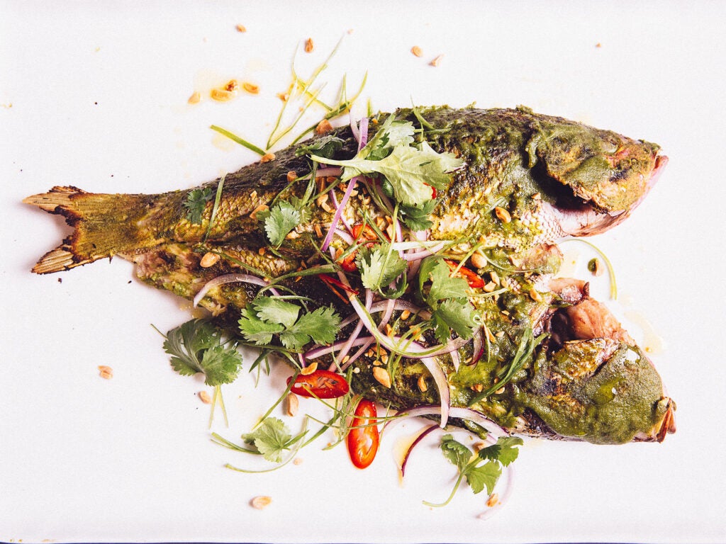 Whole Grilled Fish with Peanut Pesto