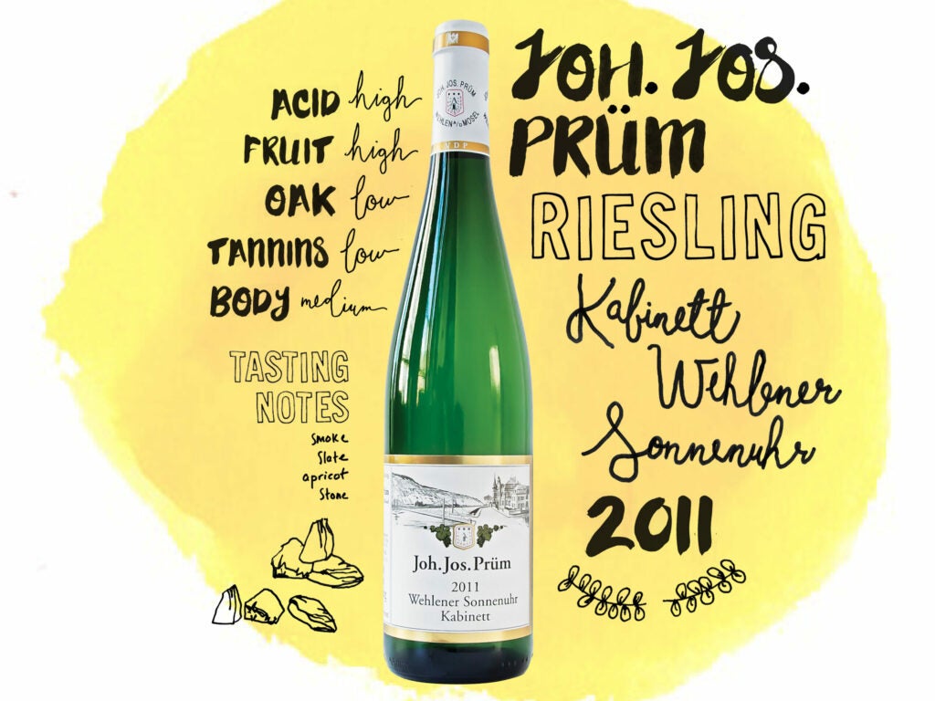 Joh. Jos Prüm Riesling Kabinett Wehlener Sonnenuhr 2011 wine illustrations, handlettering and typography