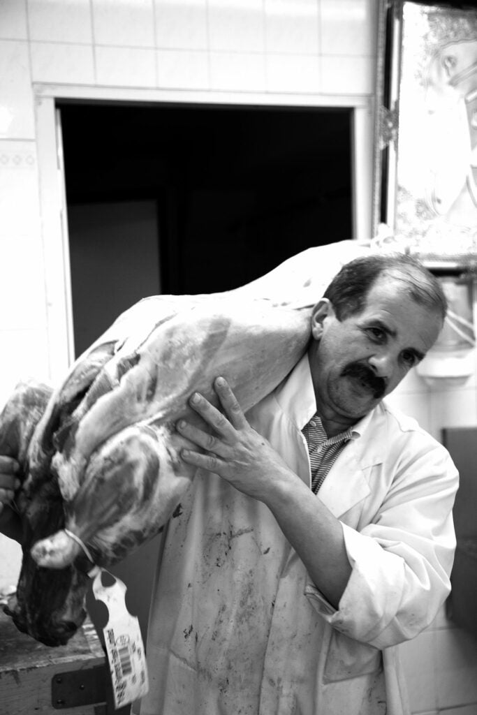 A halal butcher at Boucherie du Viel Alger