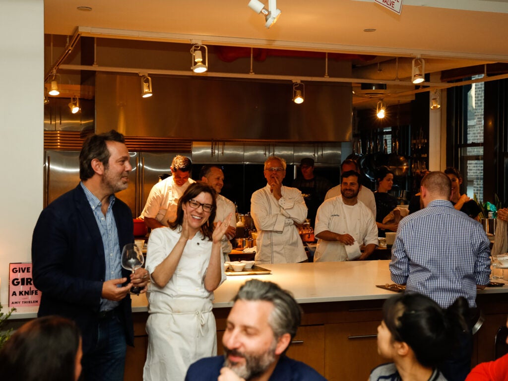 SAVEUR Editor in Chief Adam Sachs laughs with Amy Thielen