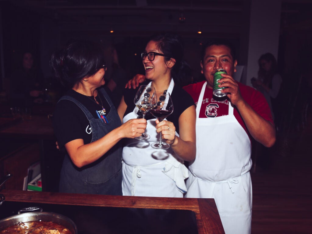 Sohui Kim and the Good Fork team have a drink after dinner