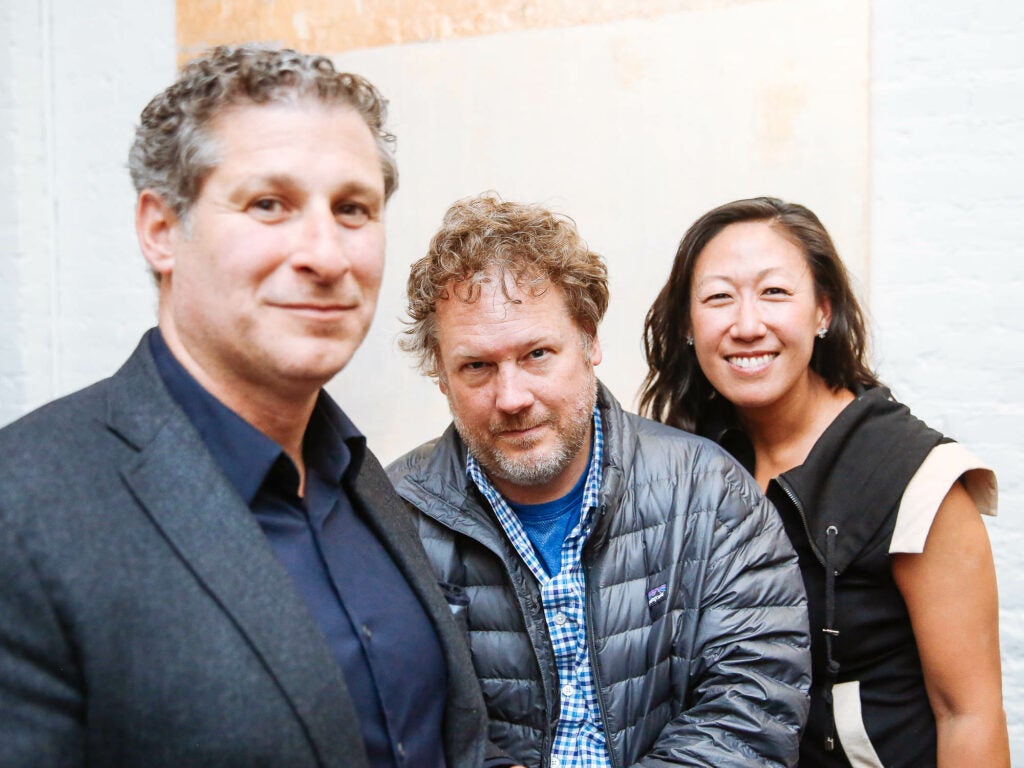 Novelist Chris Pavone, writer Jeff Gordinier and influencer Christine Yi strike a pose at the Fusco opening party.