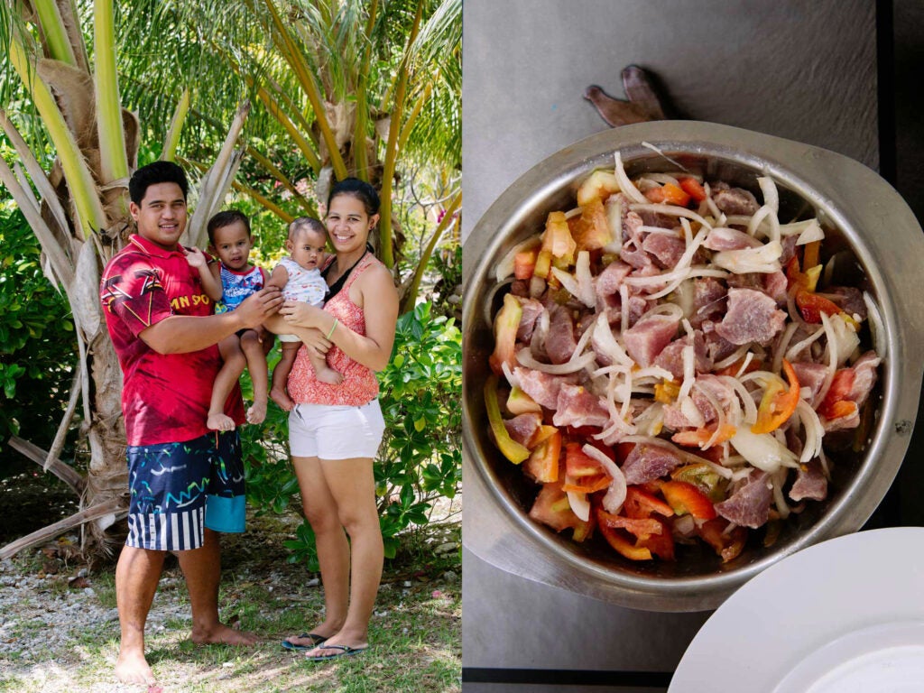 a tahitian family and a pot of tuna