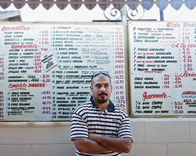 A patron at El Tepeyac Cafe