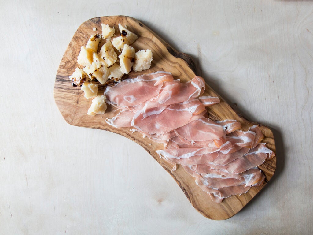 A Grana Padano cheese plate, complete with San Daniele DOK Dall'Ava Prosciutto