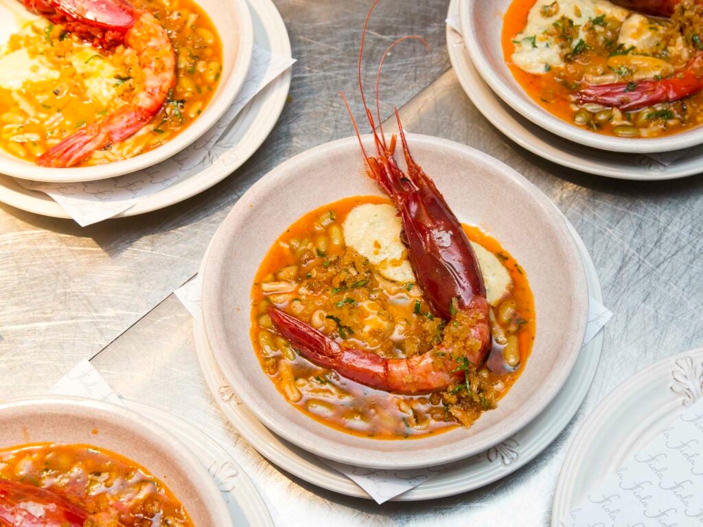 Enormous carabineros with tiny beans and (shockingly good) cod tripe