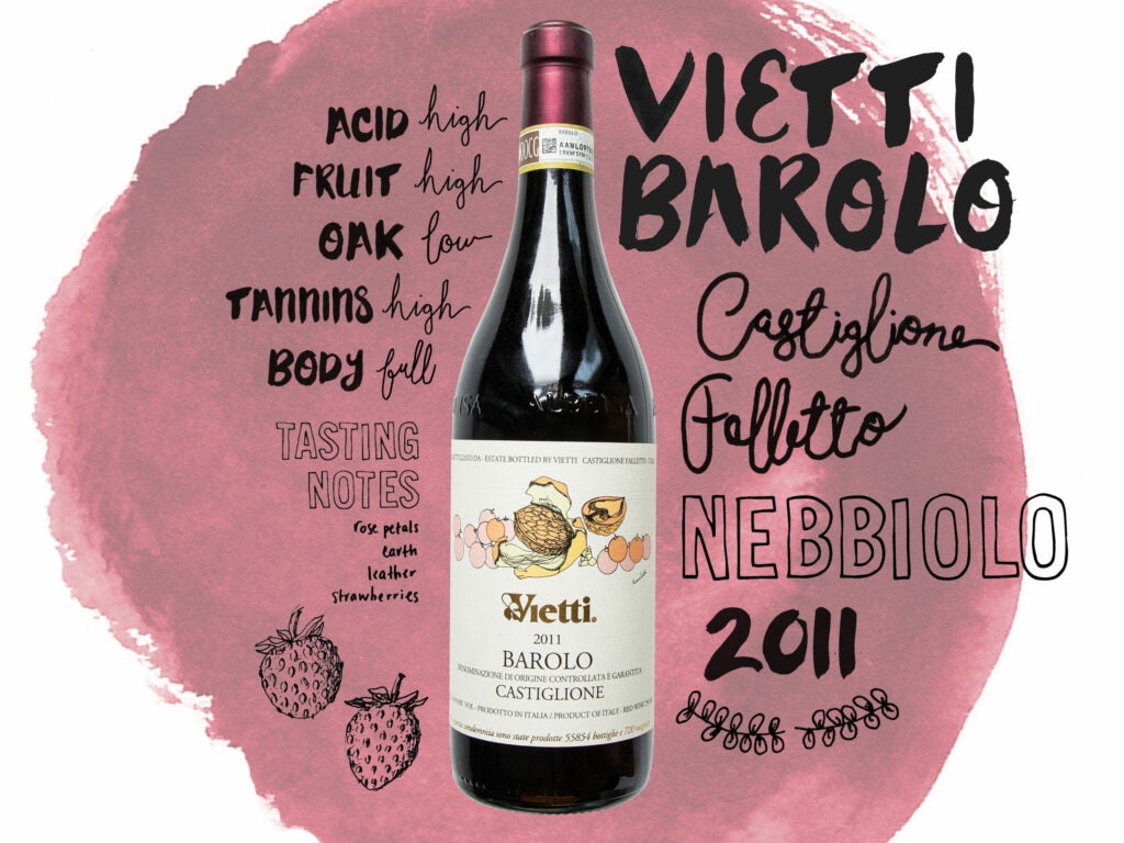 Vietti Barolo Castiglione Falletto Nebbiolo 2011 illustrations, typography and handwriting for wine cards