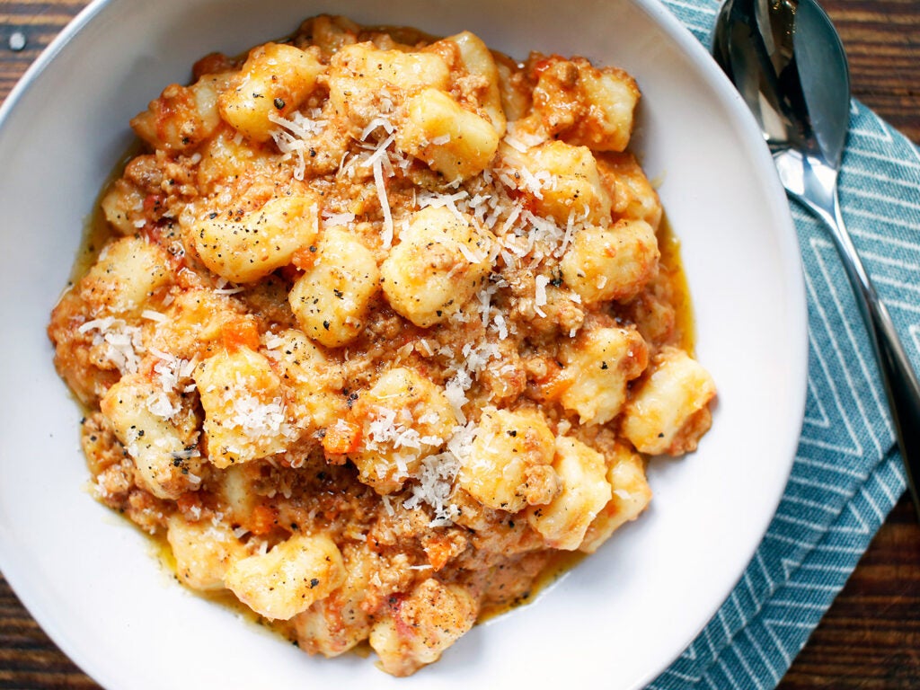 a bowl of potato gnocchi with pork ragu, from chef Cathy Whims of Nostrana, in Portland, Oregon
