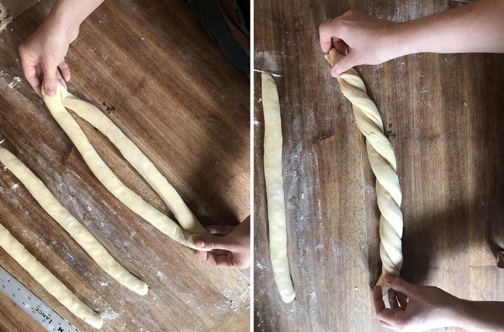 twisting easter bread dough