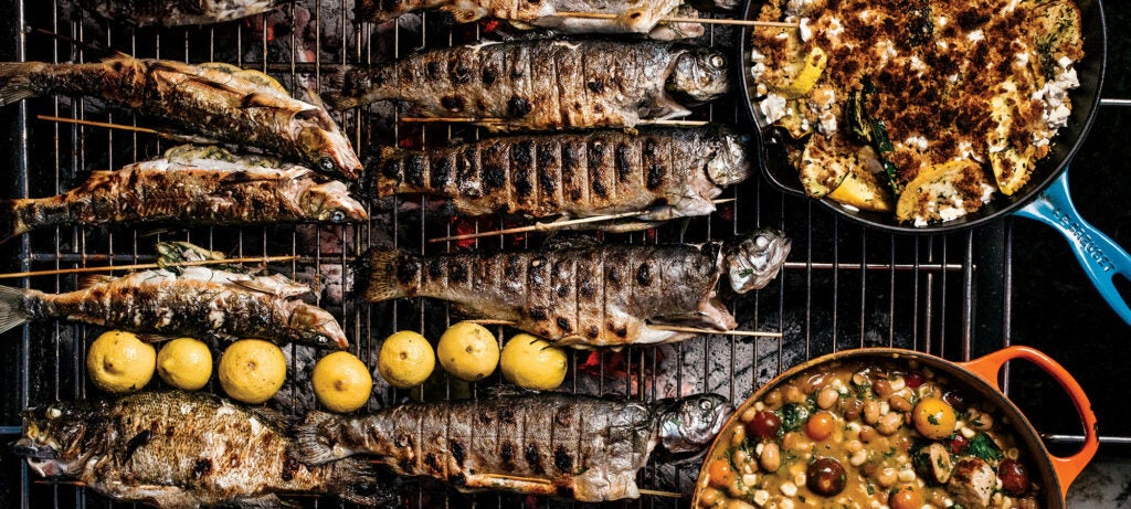 Whole fish on a grill