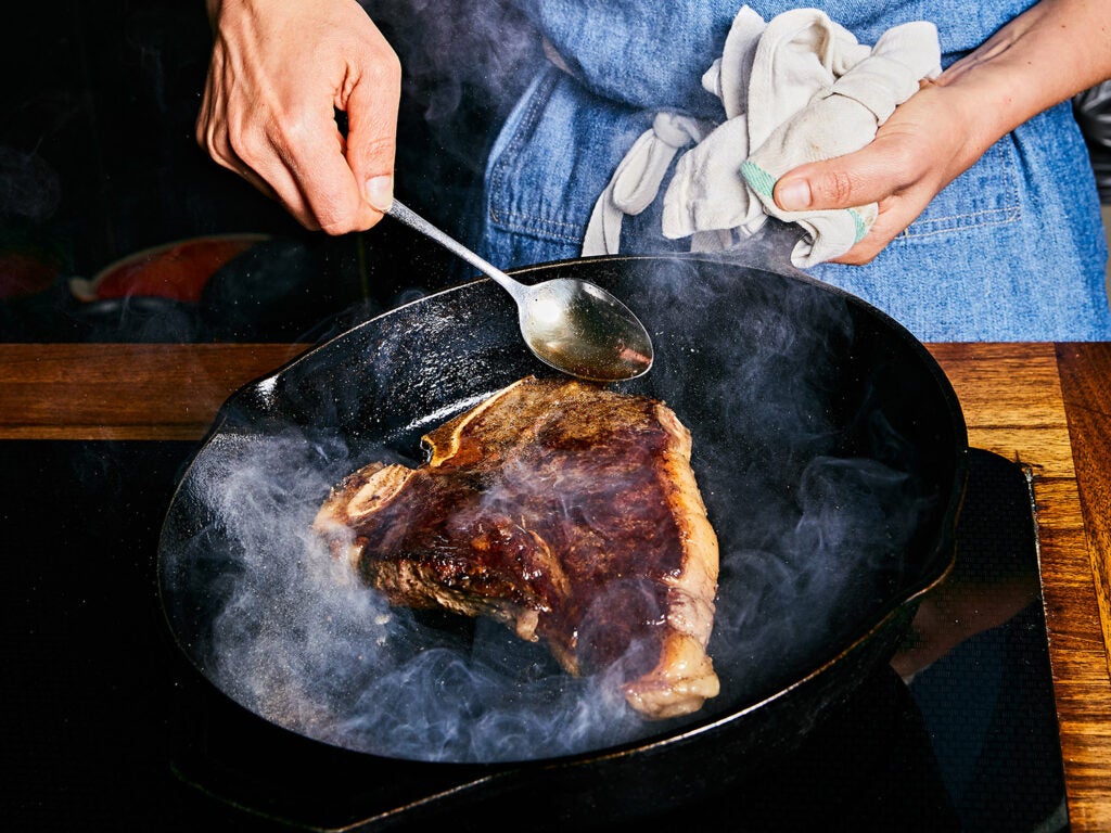 basting steak in cast iron skillet