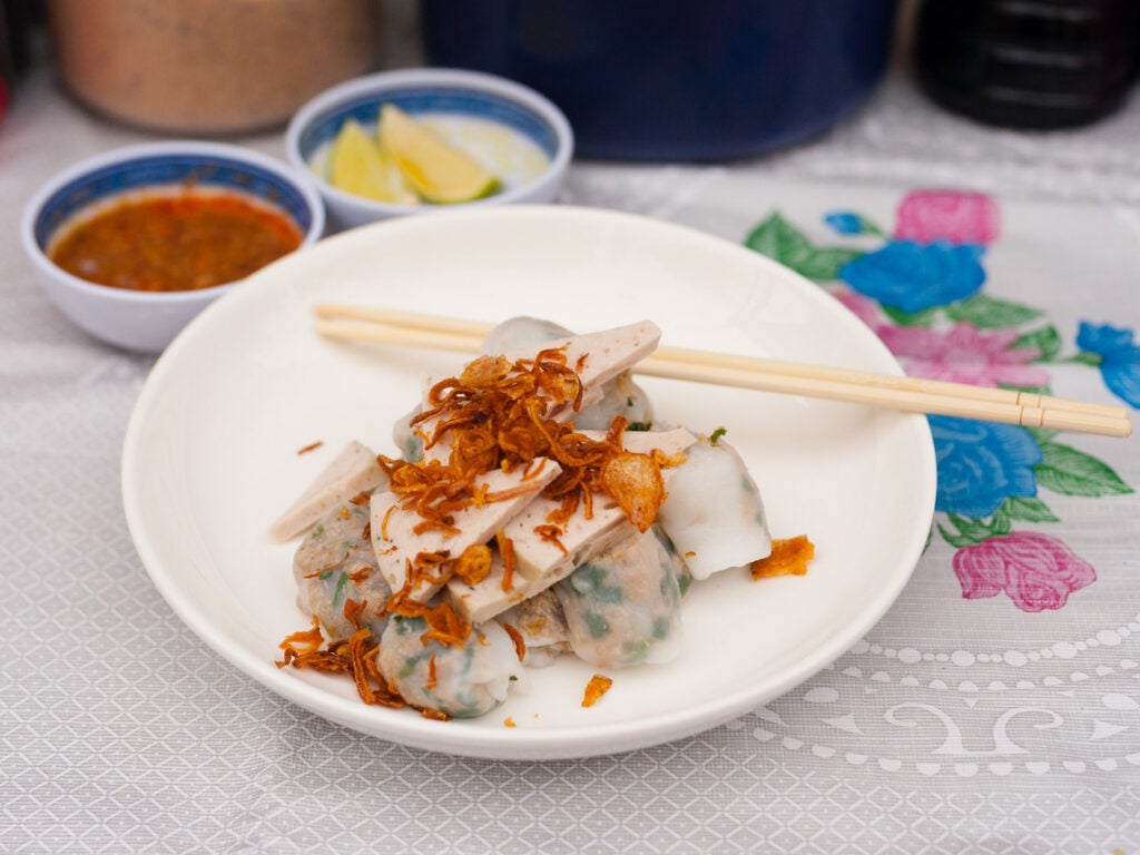 Ban kuan on plate with chopsticks.