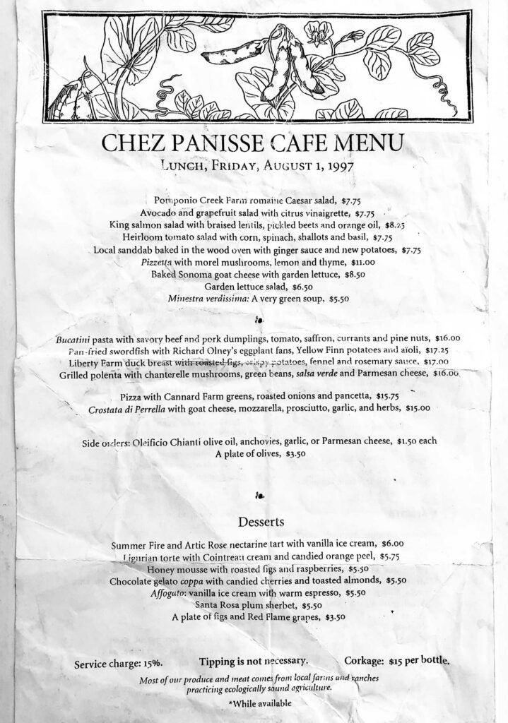A Chez Panisse Café menu from 1997 saved by the writer.