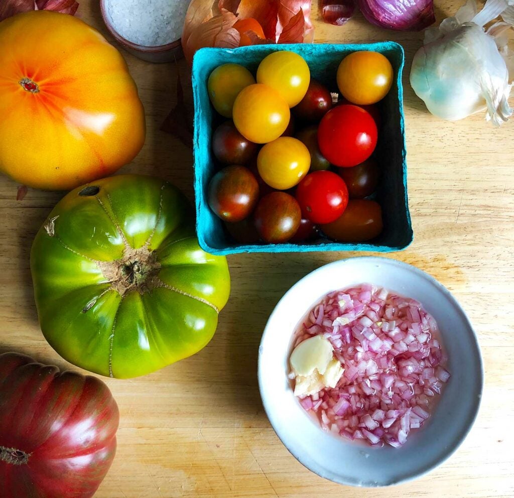 Alice Waters’ tomato salad in progress