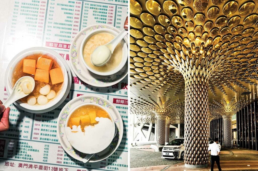 Casual Cantonese-style desserts; the porte cochere at Morpheus.