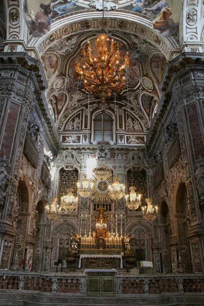 A view of the ornate church at the Santa Caterina monastery in Palermo.
