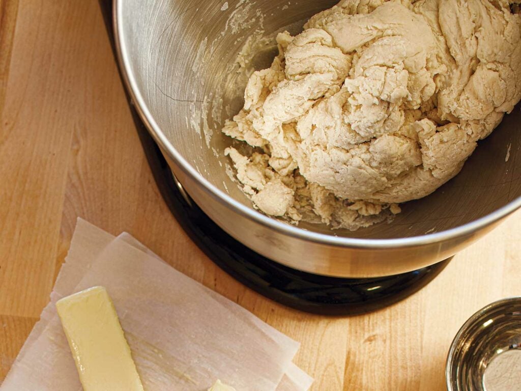 Shaggy dough, butter, and oil.